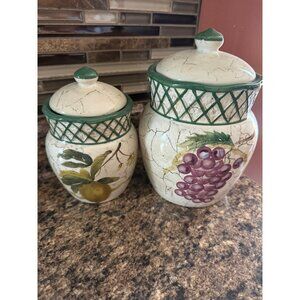 Raymond Waites 2pc Canister set Cornucopia Fruit Pattern